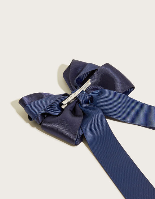 School Pleat Long Tie Bow Hair Clip, , large