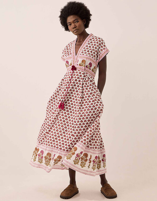 East Karmen Hand Woodblock Cotton Dress, Pink (PINK), large
