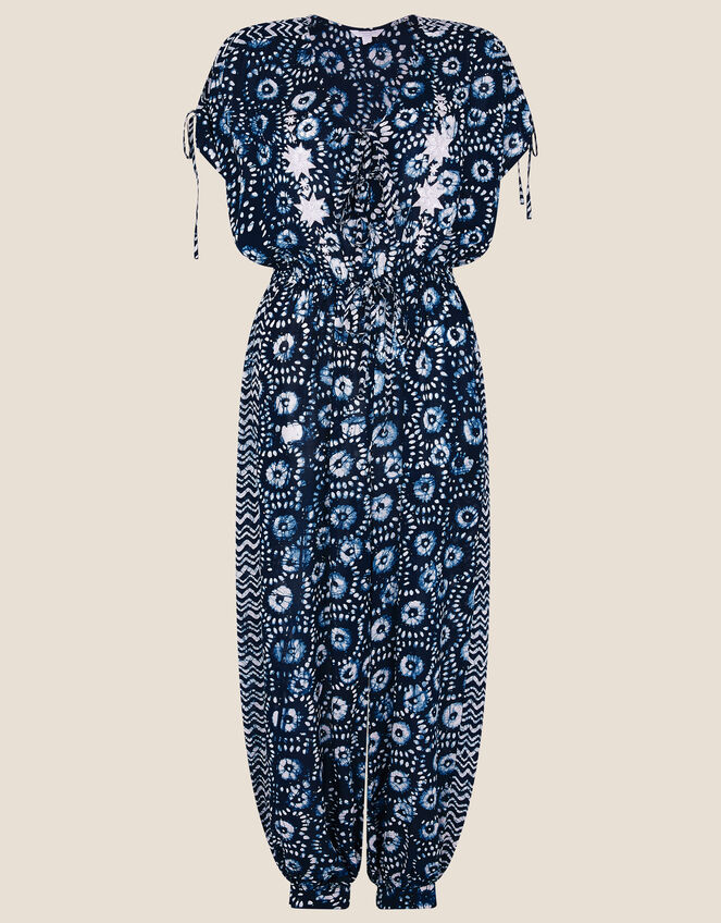 Batik Print Jumpsuit, Blue (NAVY), large