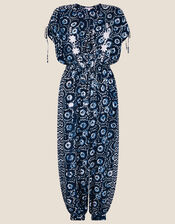Batik Print Jumpsuit, Blue (NAVY), large