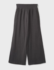 East Stephanie Crinkled Cotton Trousers, Grey (CHARCOAL), large