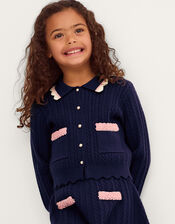 Embellished Cable Knit Cardigan, Blue (NAVY), large