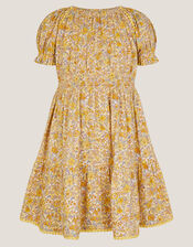 Floral Puff Sleeve Jersey Dress, Yellow (YELLOW), large