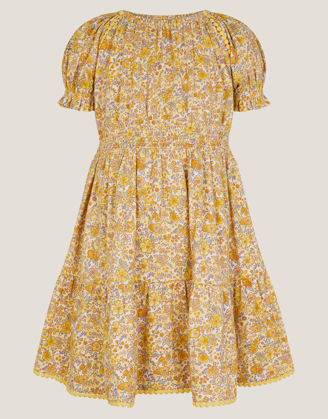Floral Puff Sleeve Jersey Dress, Yellow (YELLOW), large