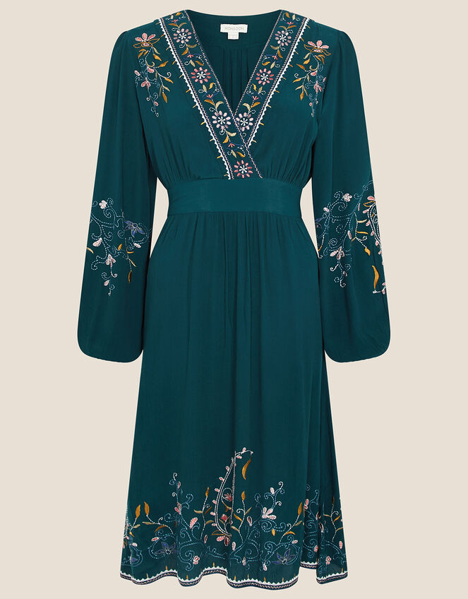 Embroidered Paisley Smart Dress, Teal (TEAL), large