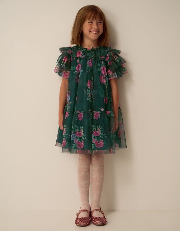 Thalia Rose Print Tulle Party Dress, Green (GREEN), large