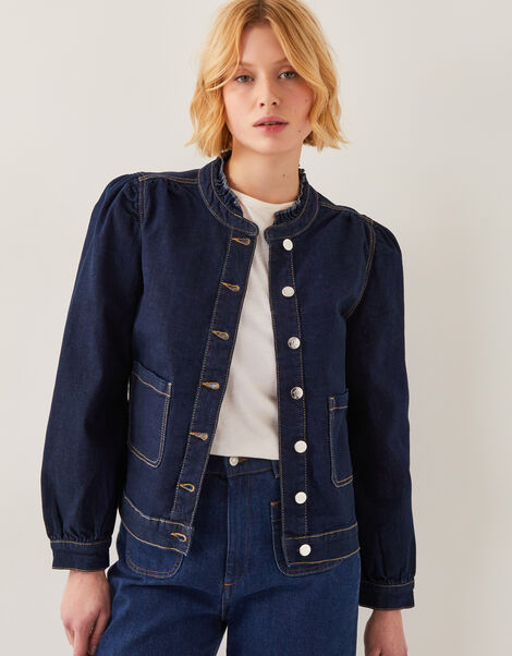 Louisa Frill Denim Jacket, Blue (INDIGO), large