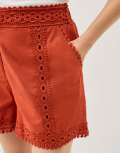 Irina Lace Trim Shorts, Orange (RUST), large