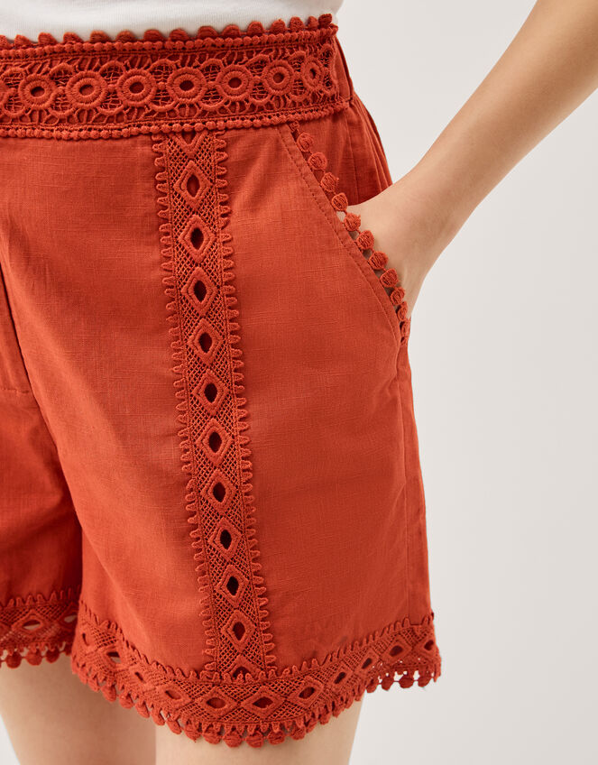 Irina Lace Trim Shorts, Orange (RUST), large