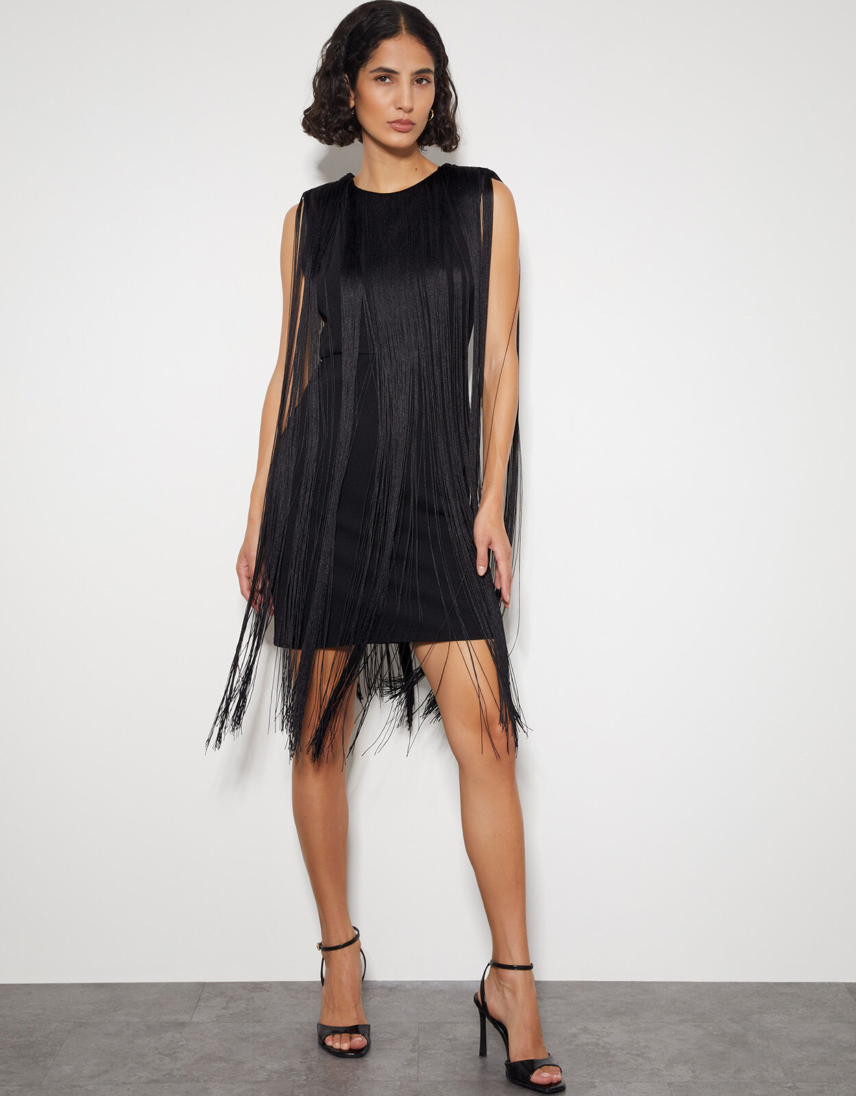 Short black fringe dress cheap
