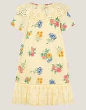 Sasha Floral Broderie Dress, Yellow (YELLOW), large