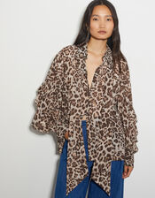 Allegra Leopard Print Top, Brown (BROWN), large