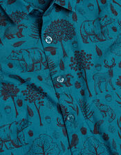 Woodland Animal Print Shirt, Teal (TEAL), large