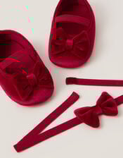 Baby Bow Velvet Headband & Booties Set, Red (RED), large