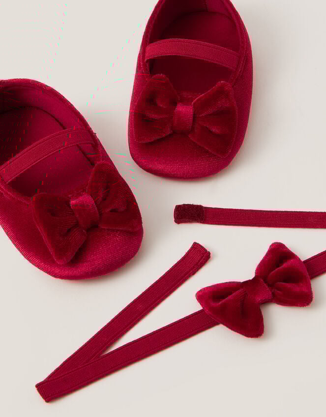 Baby Bow Velvet Headband & Booties Set, Red (RED), large
