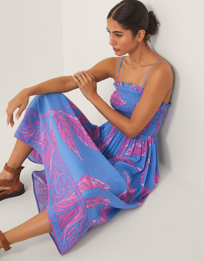 Pamela Palm Print Midi Sundress, Blue (BLUE), large