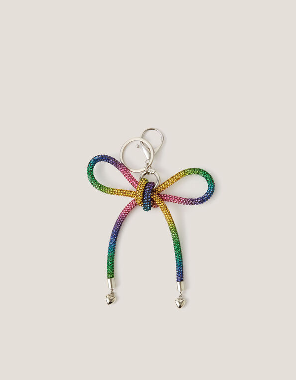 Rainbow Rhinestone Bow Bag Charm, , large