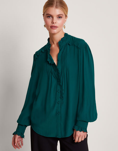 Prue Pintuck Blouse, Green (GREEN), large