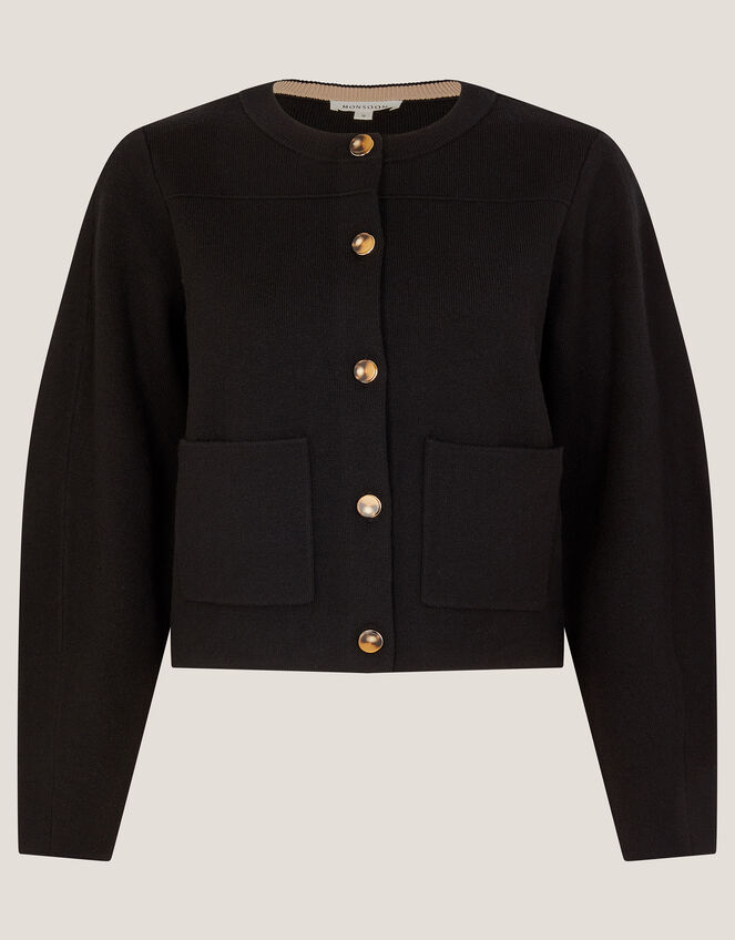 Bria Crew Neck Cardigan, Black (BLACK), large