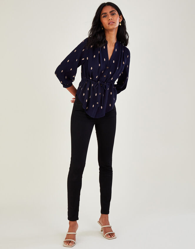 Leaf Embellished Top in LENZING™ ECOVERO™, Blue (NAVY), large