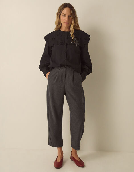 Orla High Waisted Barrel Leg Trousers, Grey (CHARCOAL), large