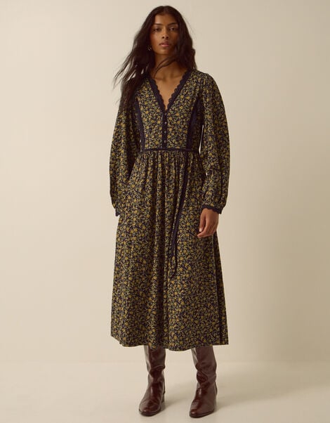 Sophie Floral Print Jersey Midi Dress, Blue (NAVY), large