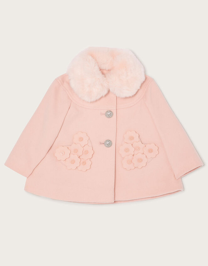 Baby Laser Flower Pocket Coat, Pink (PALE PINK), large