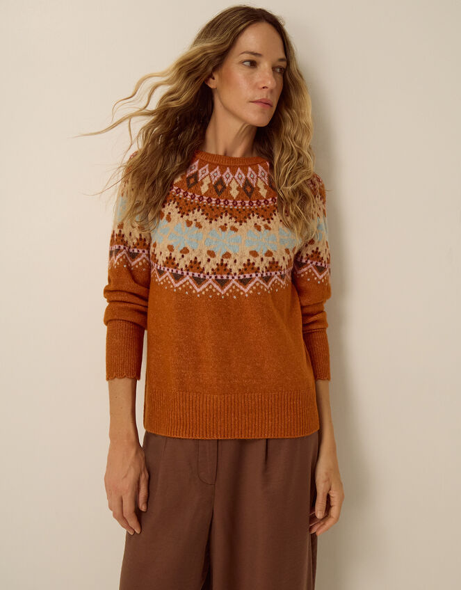 Frey Fair Isle Jumper, Orange (RUST), large