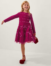 Bow Embellished Jersey Tulle Dress, Red (RED), large