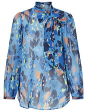 Anita Animal Print Pussybow Blouse, Blue (BLUE), large