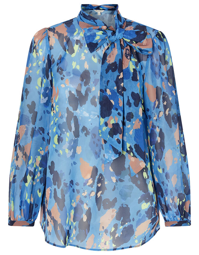 Anita Animal Print Pussybow Blouse, Blue (BLUE), large
