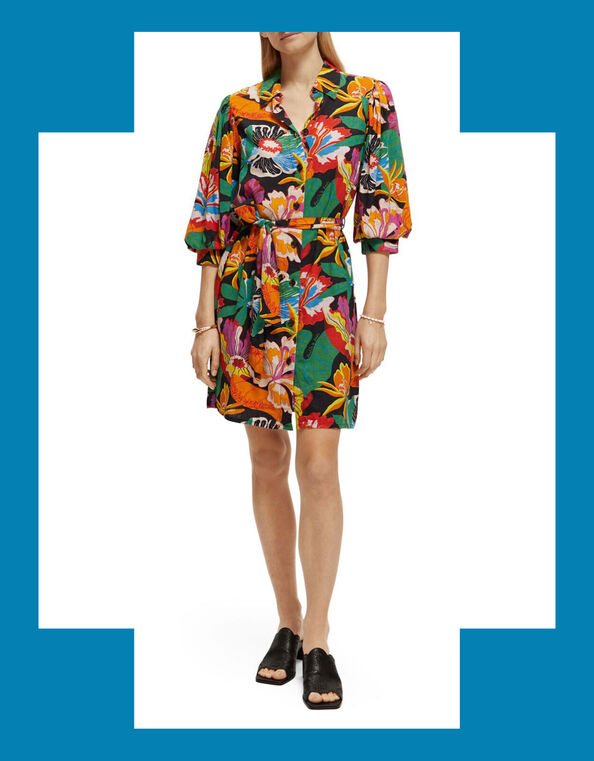 Scotch and Soda Print Puff Sleeve Dress, Multi (MULTI), large