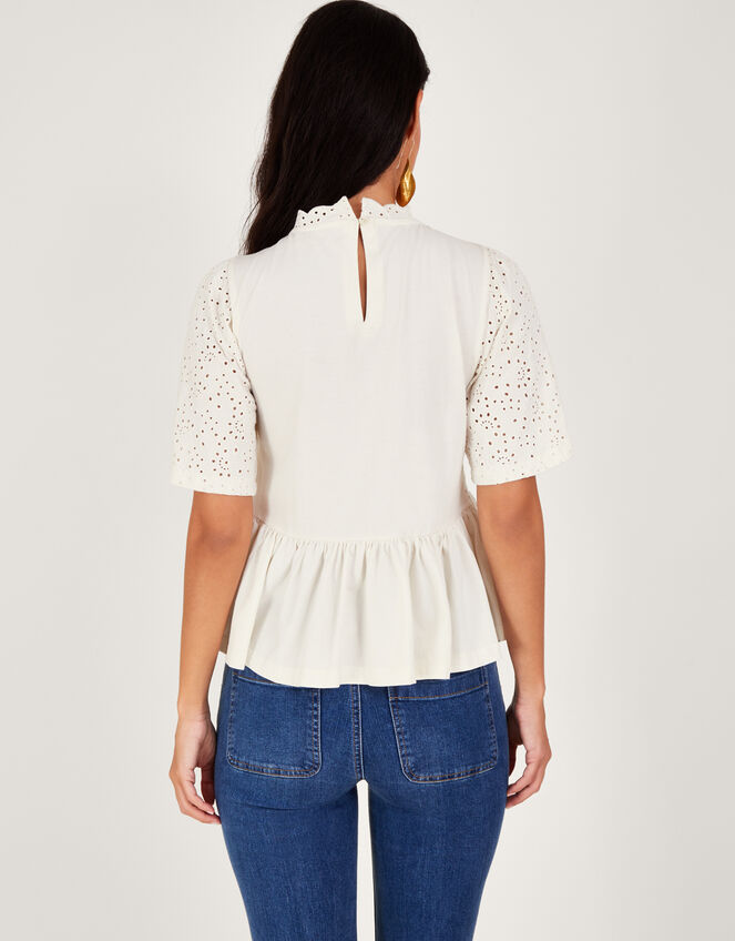 Short Sleeve Schiffli Detail Top, Ivory (IVORY), large