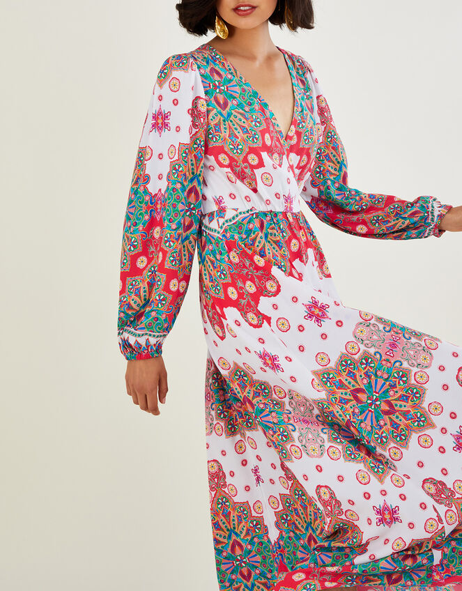Joanie Print Wrap Dress, Ivory (IVORY), large