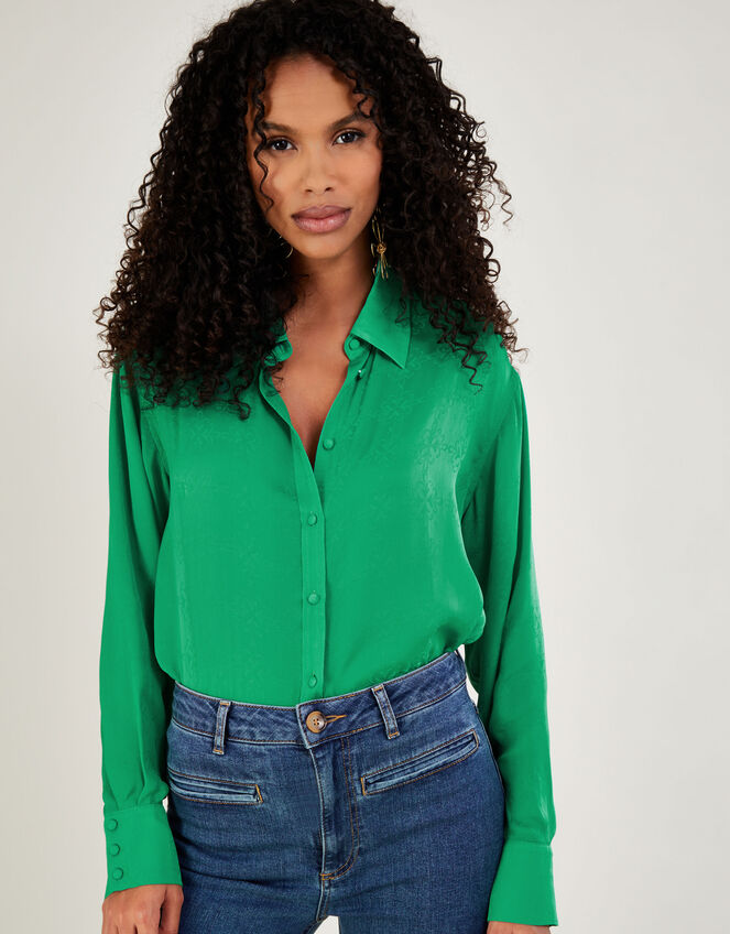 Saskia Satin Blouse with Recycled Polyester, Green (GREEN), large