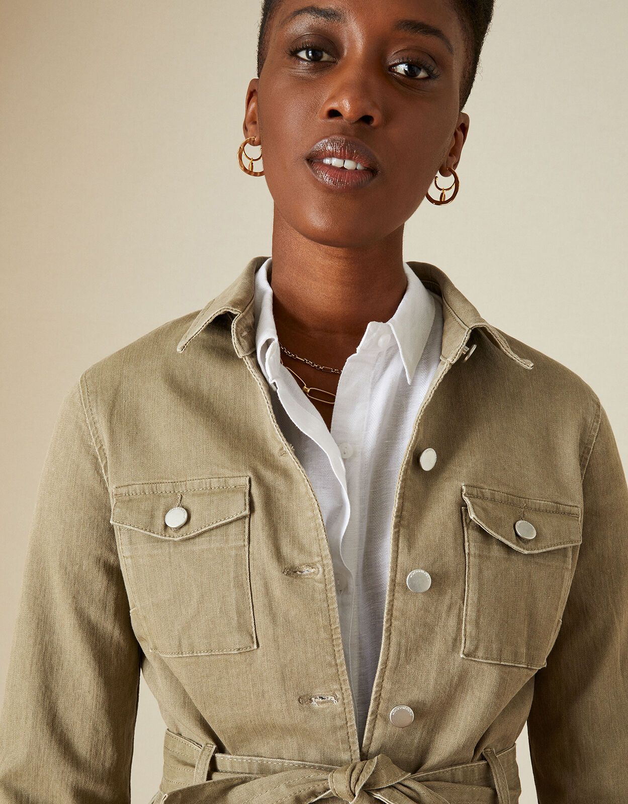 Khaki outlet belted jacket