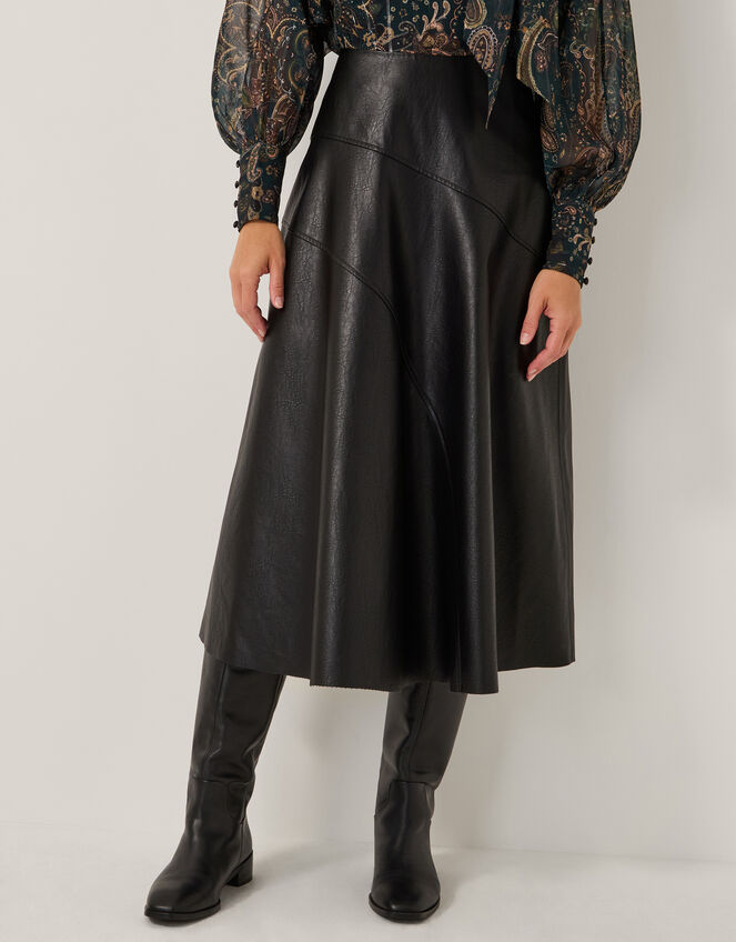 Marnie Faux Leather Midi Skirt, Black (BLACK), large