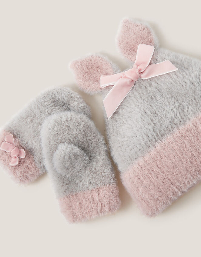 Baby Bunny Hat & Mittens Set, Gray (GREY), large