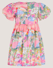 Bunny Scene Puff Sleeve Dress, Yellow (YELLOW), large