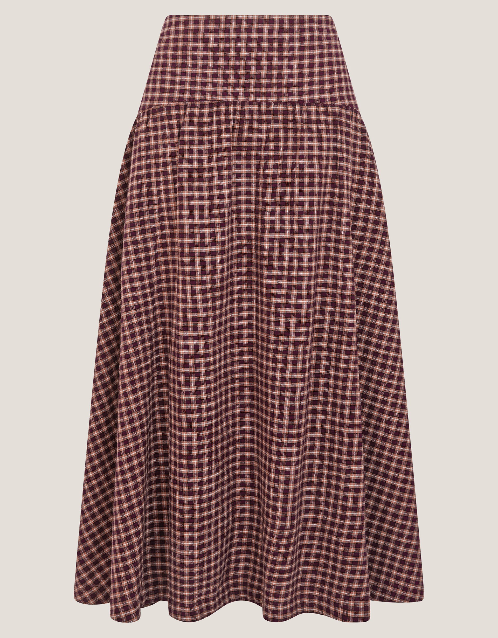 Agatha Check Drop Waist Midi Skirt Red | Skirts | Monsoon Global.