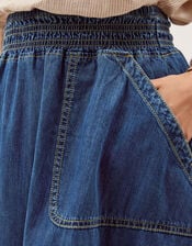 Sophie Shirred Denim Midi Skirt, Blue (MID AUTHENTIC BLUE), large