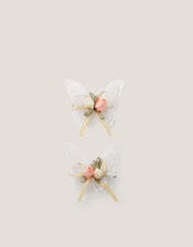 2-Pack Satin Rose Butterfly Hair Clips, , large