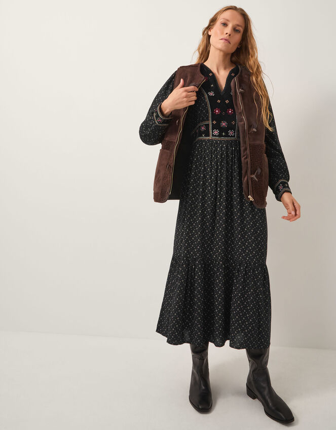 Zoie Embroidered Print Midi Dress, Black (BLACK), large