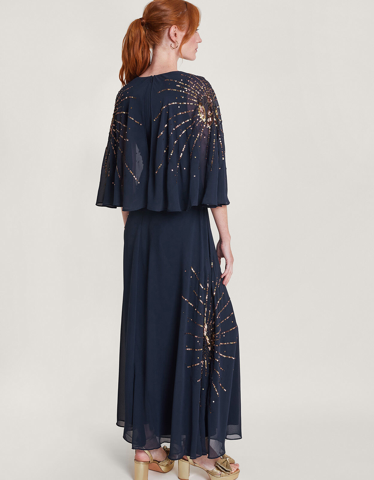 Ella Embellished Cape Dress Blue