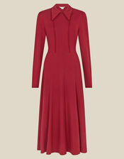 Zoe Pointed Collar Jersey Midi Dress, Red (BURGUNDY), large