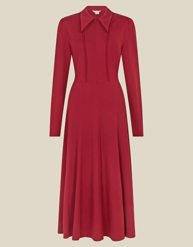 Zoe Pointed Collar Jersey Midi Dress, Red (BURGUNDY), large