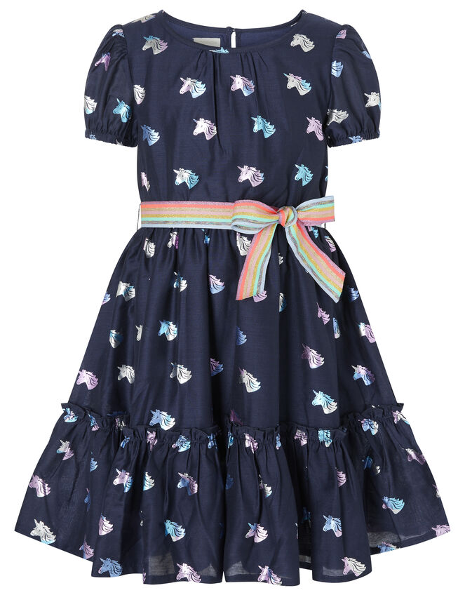 Unicorn and Rainbow Dress, Blue (NAVY), large