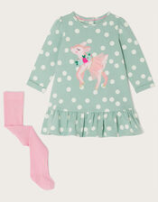 Baby Deer Dress and Tights Set, Blue (AQUA), large