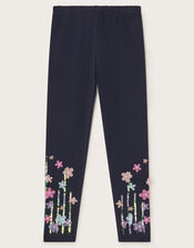 Floral Embellished Leggings, Blue (NAVY), large