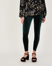High Waisted Velvet Leggings, Green (DARK GREEN), large